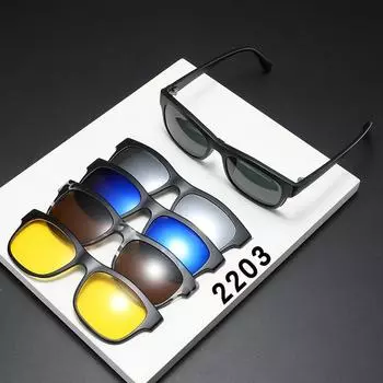 Personalized Exchangeable Sunglasses Set, Men S And Women S Retro Tr Glasses Frame Magnetic Suction Five-Piece Polarized Sunglasses 2203 PC material rack