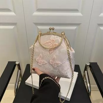 Personalized hand-embroidered cheongsam bag accessories pearl women s bag versatile antique handbag fashion chain diagonal span чёрный