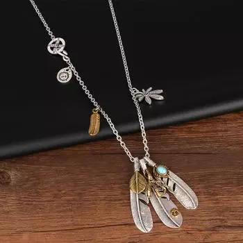 Personalized Hiphop Feather Retro Necklace, Trendy Men S Model, Ghost Claw Maple Leaf Sweater Chain, Hip Hop Pendant Item