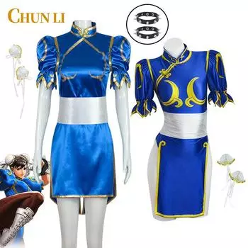 Персонаж аниме Косплей Чун-Ли Cos Костюм Косплей Cheongsam Хэллоуин Сексуальный костюм S