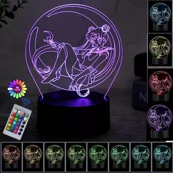 Персонаж мультфильма Цукино Усаги 3D светодиодный ночник с дистанционным управлением для домашней комнаты акриловая лампа настольная декорация для ребенка иллюзия новинка подарок 7 color коричневый