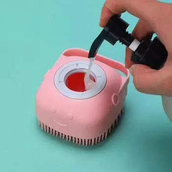 Pet Bath Brush Cleaning Bath Massage Brush Silicone Large Capacity Body Wash Storage Cats Dogs Cleaning Grooming Supplies M розовый
