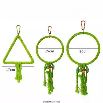 Pet Bird Toys Parrot Swing Rings Toy Round Triangular Iron Wire Cotton Thread Hanging Ring Bird Cage Accessories Decorations
