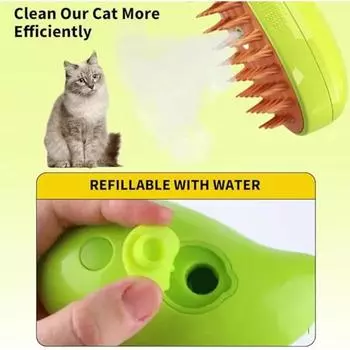 Pet Brush 3 in1 Cat Steamy Brush Spray Comb Electric Spray Hair Removal Comb One-touch Spray Anti-Flying Hair Massage Brush зелёный