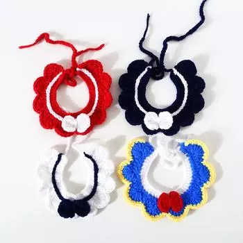 Pet Cat Accessories Handmade Wool Knitted Cat Plush Scarf Bib Bandana Bowknot Collar Dog Puppy Neckerchief Saliva Towel Necklace S neck 20-28cm