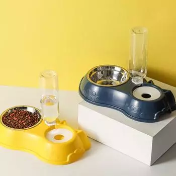 Миска для кошек, двойная миска, автоматическая кормушка, корм для собак, поилка для кошек, принадлежности для кормления щенков, аксессуары для собак, товары для животных Pink