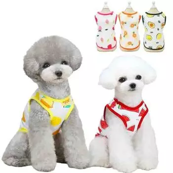 Pet Cothes for Small Medium Dogs Breathable Sleeveless T-shirts Fruit Pattern Clothing Chihuahua Yorkshire Bulldog Puppy Vest XS зелёный