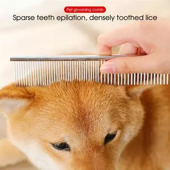 Pet Dematting Comb Stainless Steel Pet Grooming Comb for Dogs and Cats Gently Removes Loose Undercoat Flea Comb Pretty&Better темно серый