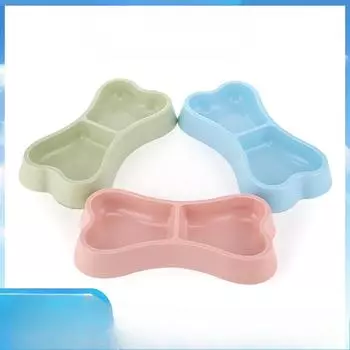 Pet Double Bowl Dog Bone Shape Dog Double Bowl Macaron Bone Shape Cat Double Bowl Pet Bowl Dog Bowl Cat Bowl 24.5*13*3.5cm