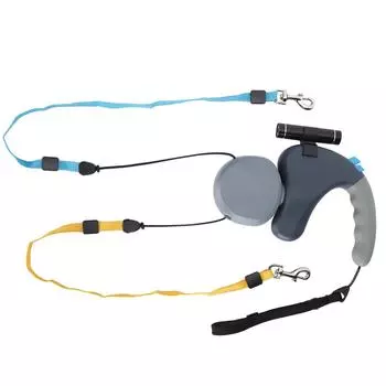 Pet DoubleHead Traction Rope Один для двух поводок для собак с двумя концами и светодиодной подсветкой(Серый ) серый