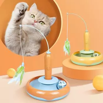 Pet Electric Cat Funny Stick Feather Fishing Rod Вращающийся поворотный стол для кошек Умная игрушка для кошек Самосчастье Развлекательный диск Забавный мяч для кошек 28*19.5cm