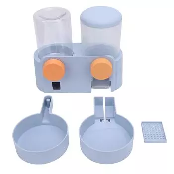 Pet Food Bowl Water Bottle Dispenser Multifunctional Hanging Automatic Self Feeding and Waterer Set синий