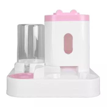 Pet Food Water Dispenser 2 in 1 Large Capacity Detachable Automatic Cat Waterer Feeder for Dog L(for 6.5-9kg) розовый