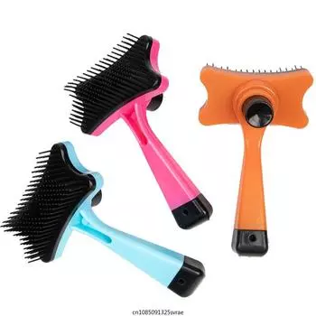 Pet Hair Removal Comb Self Cleaning Remover Hairs Slicker Comb for Cat Wool Brush Pet Hair Remover Dogs Cats Grooming Tools синий