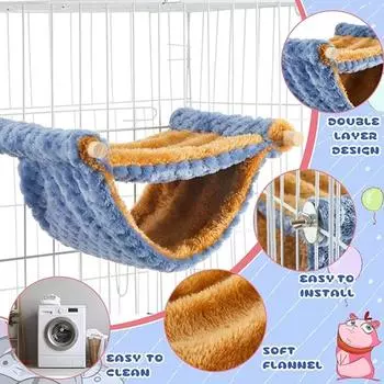 Pet Hammock For Small Animal Double Thick Plush Warm Bed For Hamster House Nest Sleeping Bag Hanging Tree Beds Pet Hamster Nest 17x17x10cm синий