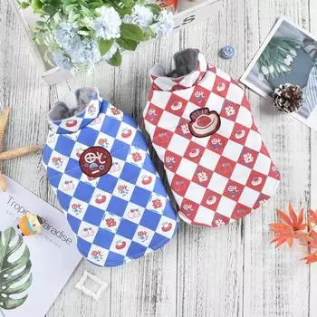 Pet High Collar Plaid Coat Dog New Year Clothes Vest Coat Small and Medium-sized Dog Pet Warm Vest Puppy Clothes for Small Dogs XS