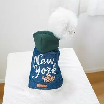 Pet Hooded Denim Jacket Clothing Cat Embroidered Denim Jacket Clothing Cool and Contrasting Color Hooded Jacket Clothing XS