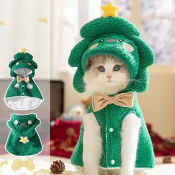 Pet Осень Зима Милый Кавайный Рождественский Мультяшный Плащ Кошачья Одежда Хэллоуин Смешные Аксессуары Для Собак Одежда Щенок Костюм S зелёный
