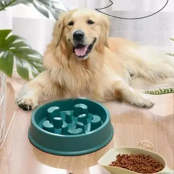 Pet Plastic Anti Choking Slow Food Bowl Round Thickened Meal Plate Slow Feeder Consuming Dog Energy Not Removing Home жёлтый