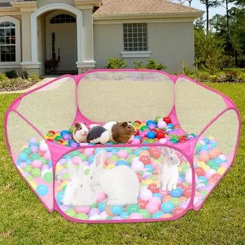 Pet Playpen Foldable Animals Tent Transparent Pet Exercise Fence Rabbit Play Pen for Rabbits Hamster Hedgehogs Diameter 120cm 1PC розовый