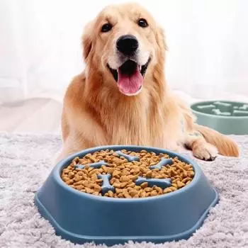 Pet Slow Food Bowl Anti-choking Feeder PP Plastic Dish Bowl Home Dog Eating Plate Anti-gulping Feeding Supplies dog bowl синий