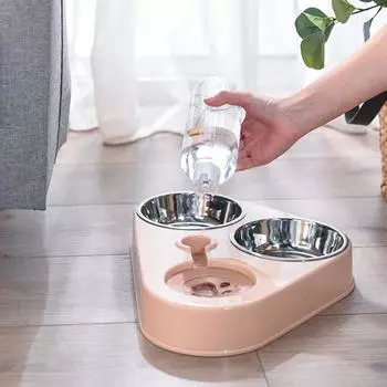 Pet Three Mowls Cat and Dog Rice Basket Anti-Oping Automatic Drinking Water Cat Drinking Bowl