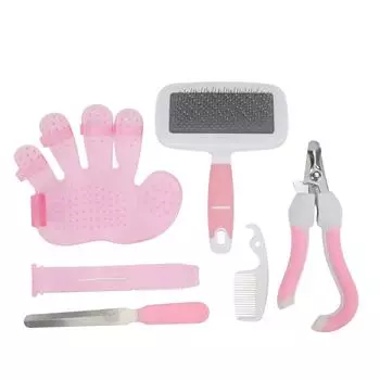 Pet Trimming Kit Dog Comb Cat Nail Scissors Pet Cleaning Supplies Pet Grooming Hairdressing Trim S розовый