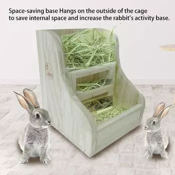 Pet Wooden Grass Frame Rabbit Food Basin 2-In-1 Grass Frame Rabbit Guinea Pig And Dragon Cat With Built-In Fixed Grass Frame жёлтый