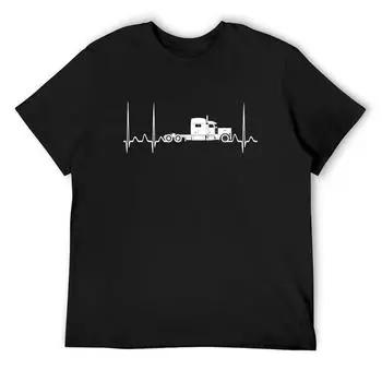 Peterbilt 379 Truck Driver Heartbeat Футболка Индивидуальная футболка Графические рубашки Роскошная одежда для мужчин S белый