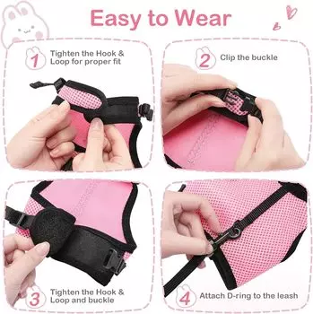 Pettom Bunny Rabbit Harness with Stretchy Leash Cute Adjustable Buckle Breathable Mesh Vest Harness and Leash Set for Kitten XL серый