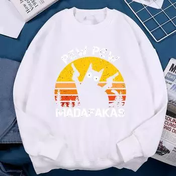 Pew Pew Madafakas Cat With Two Guns Sweatshirt Women Unisex Hip Hop Warm Hoody Vintage Thicken Streetwear L бежевый