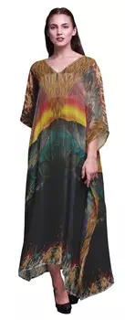 Phagun Artistic Artistic Womens Long Beach Kaftan Пляжная одежда Бикини Coverup Maxi 4X-5X разноцветный