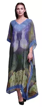 Phagun Clown Fish & Shell Ocean Ladies Kaftan Holiday Loungewear Maxi Dress Beach 4X-5X лаванда синий