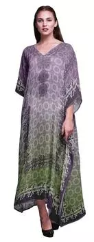 Phagun Damask & Mandala Ethnic Long Caftan Maxi Dress Beach Swimwear Cover up Womens 4X-5X аметист
