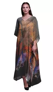 Phagun Owl Jungle Long Caftan Maxi Dress Beach Swimwear Cover up Womens S-L персиковый