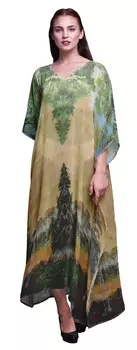 Phagun Peacock Feather Long Caftan Maxi Dress Beach Swimwear Cover up Womens 4X-5X бежевый