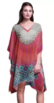 Phagun Short Caftan Midi Dress Beach Swimwear Cover up Womens Kaftan-4X-5X 4X-5X маджента