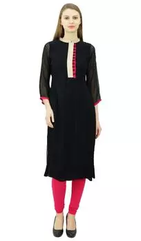 Phagun Straight Georgette Kurta Designer Tunic Top Indian Chic Kurti Для 14 чёрный