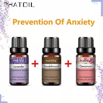 PHATOIL 3 шт., эфирное масло для профилактики беспокойства, лаванды, сандалового дерева, герани, эфирное масло растения, здоровое успокаивающее средство для очистки воздуха, облегчение тела Prevention Of Anxiety