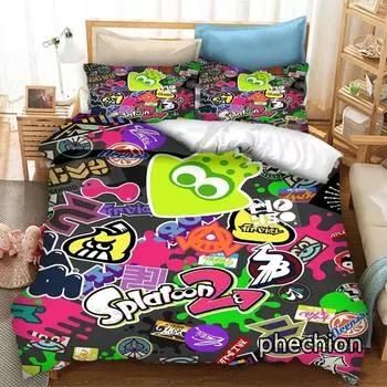 phechion Cartoon Splatoon 3D Print Комплект постельного белья Пододеяльники Наволочки Цельный стеганый одеял Комплекты постельного белья Постельное белье Кровать K388 EU single(135x200cm)