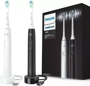 Philips Электрическая зубная щетка Sonicare 3100 Series перезаряжаемая, набор белого цвета (Легкий/USB 2) HX3675/24