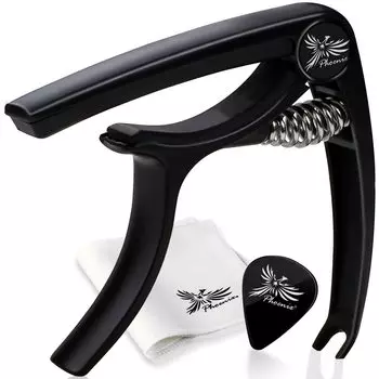 Phoenix Capo Tast One Touch Guitar Fiber Гарантия на ЧЕРНЫЙ [тип SH] каподастр/салфетка для чистки/медиатор/производитель Set 4 чёрный