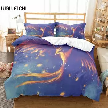Phoenix Duvet Cover Set King Queen Size For Kids Boy Girls Bedding Set Yellow Animals Pattern Polyester Quilt Cover With Zipper EU single(135x200cm)