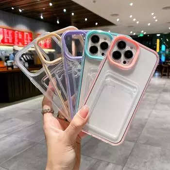 Чехол для iPhone 13 15 11 12 14 Pro Max XR XS SE Max 6 7 8 Plus Устойчивый к падениям и износу стильный и простой держатель для карт iPhone 6/7/8 чёрный