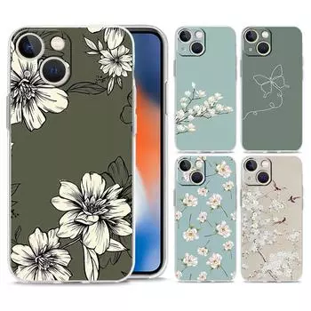 Phone Case For iPhone 15 14 13 12 Mini 11 Pro Max XS X XR 7 8 Plus Clear Shockproof Silicone TPU Cover Flower iPhone 12Pro Max