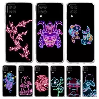 Phone Case for Samsung Galaxy A13 A51 A71 A21S A12 A11 A31 A52 A41 A23 A53 A73 A32 5G A03S Cover Flamingo Neon Flower Wave Art Samsung A73 5G