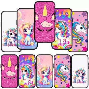 Чехол для телефона Samsung Galaxy S24 S23 iPhone 15 14 Xiaomi Redmi Note 13 12 11 8 10 9 Pro Max X XR OPPO A15 Huawei Lovely Unicorn Horse Cover for Redmi Note 11S 5G болюс