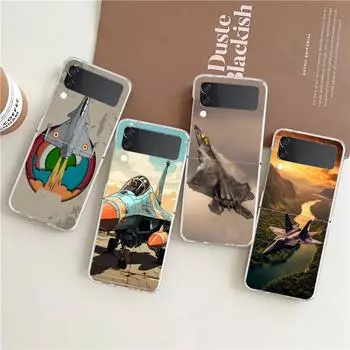 Phone Case For Samsung Galaxy Z Flip 3 4 5 Transparent fold High Hard PC Shell For Galaxy Z Flip 3 5 Clear Cover Fighter Planes Galaxy Z Flip 4
