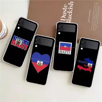 Phone Case For Samsung Galaxy Z Flip 3 4 5 Transparent fold High Hard PC Shell For Galaxy Z Flip 3 5 Cover shipping Haiti Flag Galaxy Z Flip 5