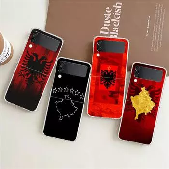 Phone Case For Samsung Galaxy Z Flip 3 4 5 Transparent fold High Hard PC Shell For Galaxy Z Flip 3 5 Clear Cover Albania flag Galaxy Z Flip 3